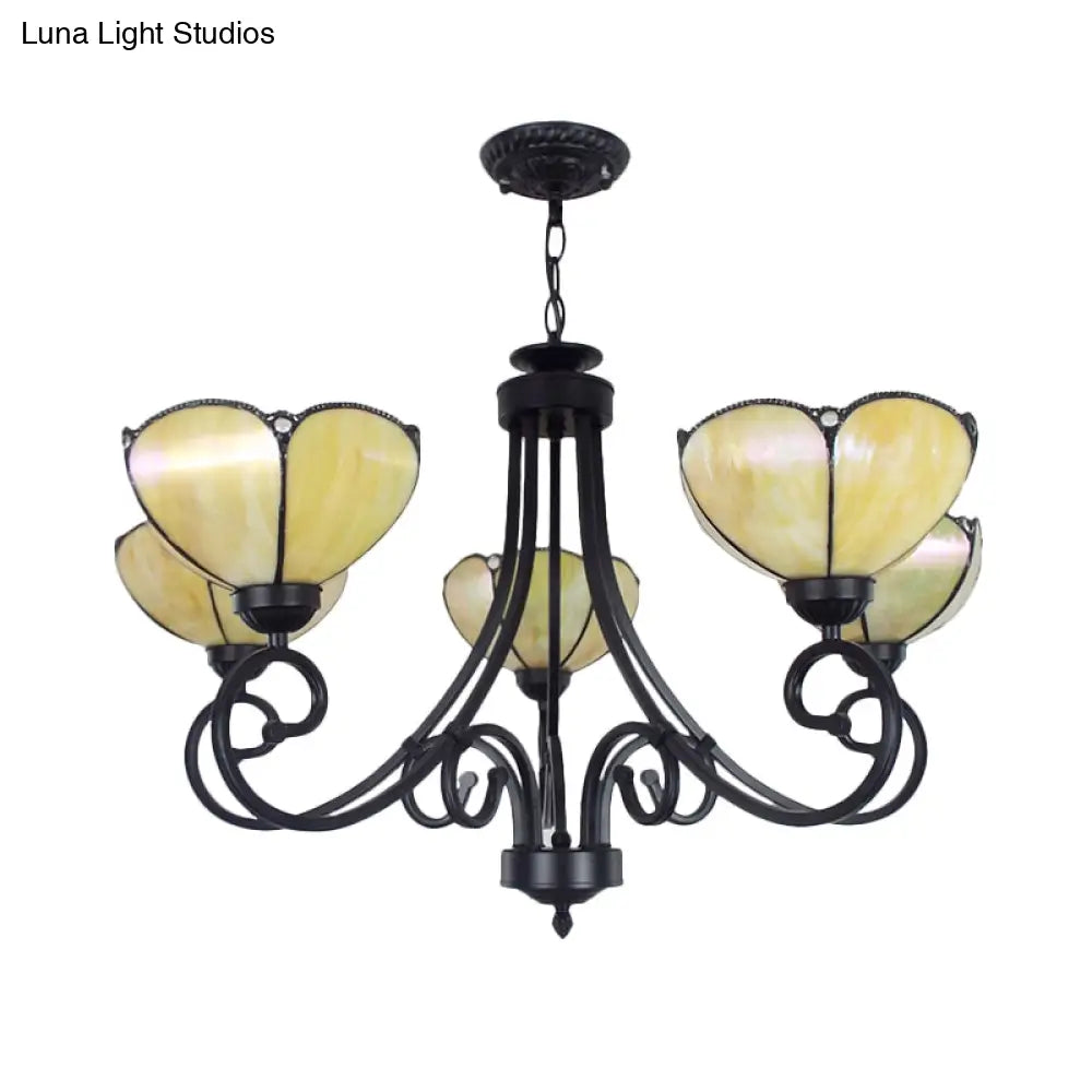 Yellow/Blue Stained Glass Chandelier Pendant Lighting With 5 Lights - Perfect For Living Room