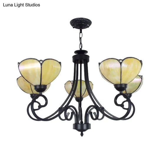 Yellow/Blue Stained Glass Chandelier Pendant Lighting With 5 Lights - Perfect For Living Room