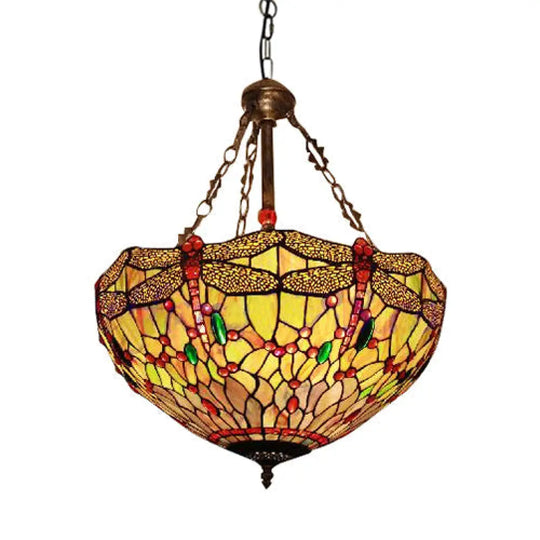 Yellow/Blue Tiffany Style Grid Dome Chandelier For Rustic Living Rooms Yellow