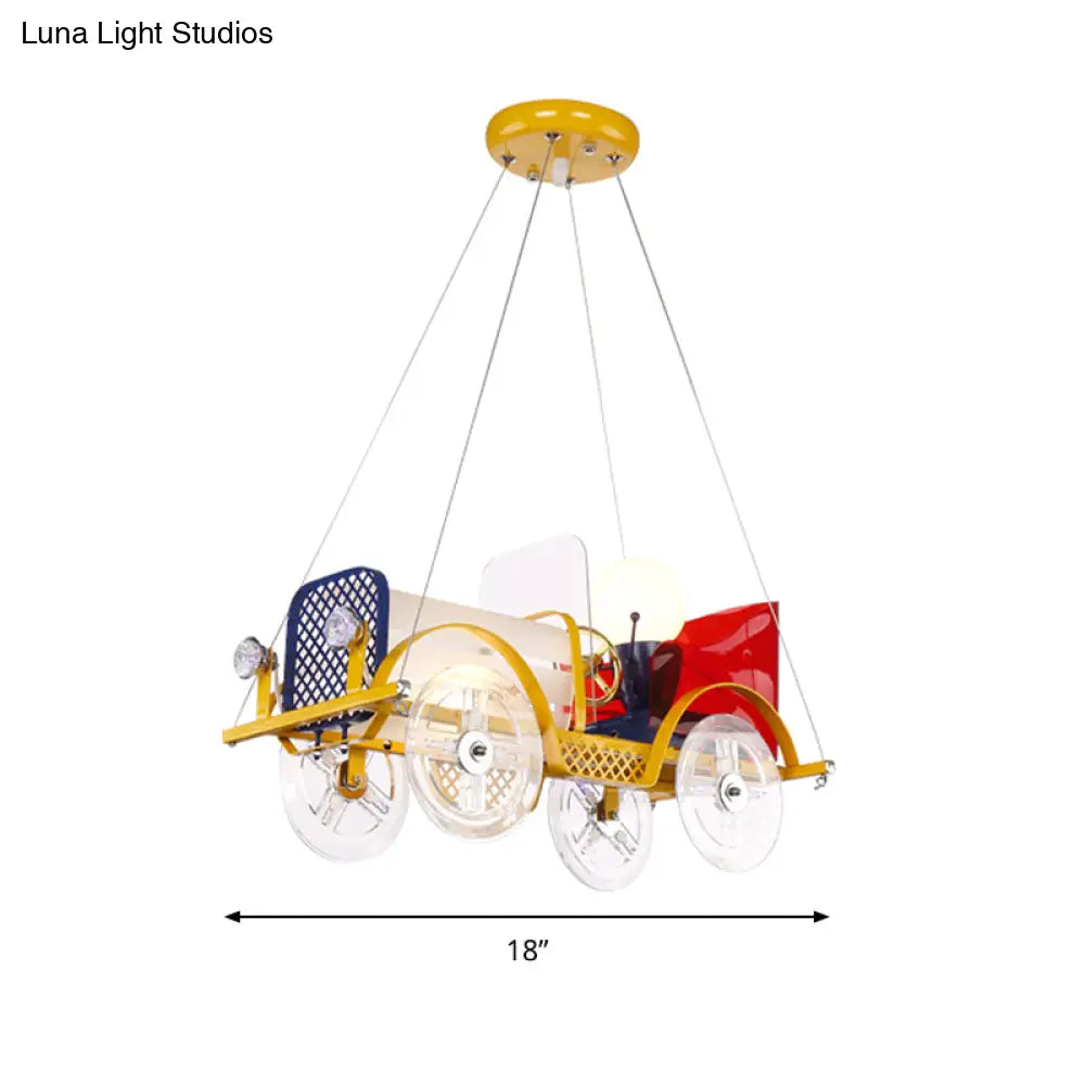 Yellow Car Pendant Light With Driver Cartoon Chandelier - Perfect For Baby Room!