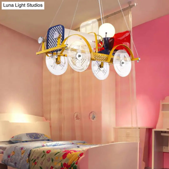 Yellow Car Pendant Light With Driver Cartoon Chandelier - Perfect For Baby Room!