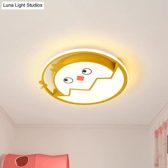 Yellow Cartoon Chicken Flush Mount Led Bedroom Lamp In Acrylic With Broken Shell Design