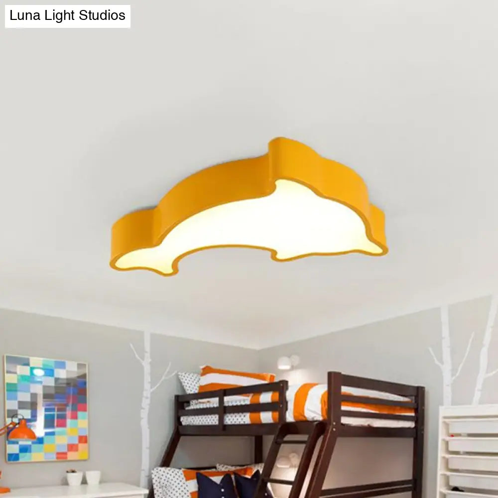 Yellow Cartoon Dolphin Flush Mount Led Ceiling Light For Baby Room - Acrylic Fixture