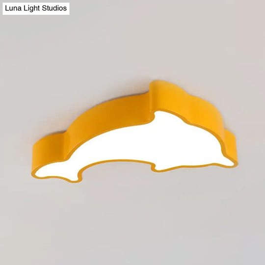 Yellow Cartoon Dolphin Flush Mount Led Ceiling Light For Baby Room - Acrylic Fixture