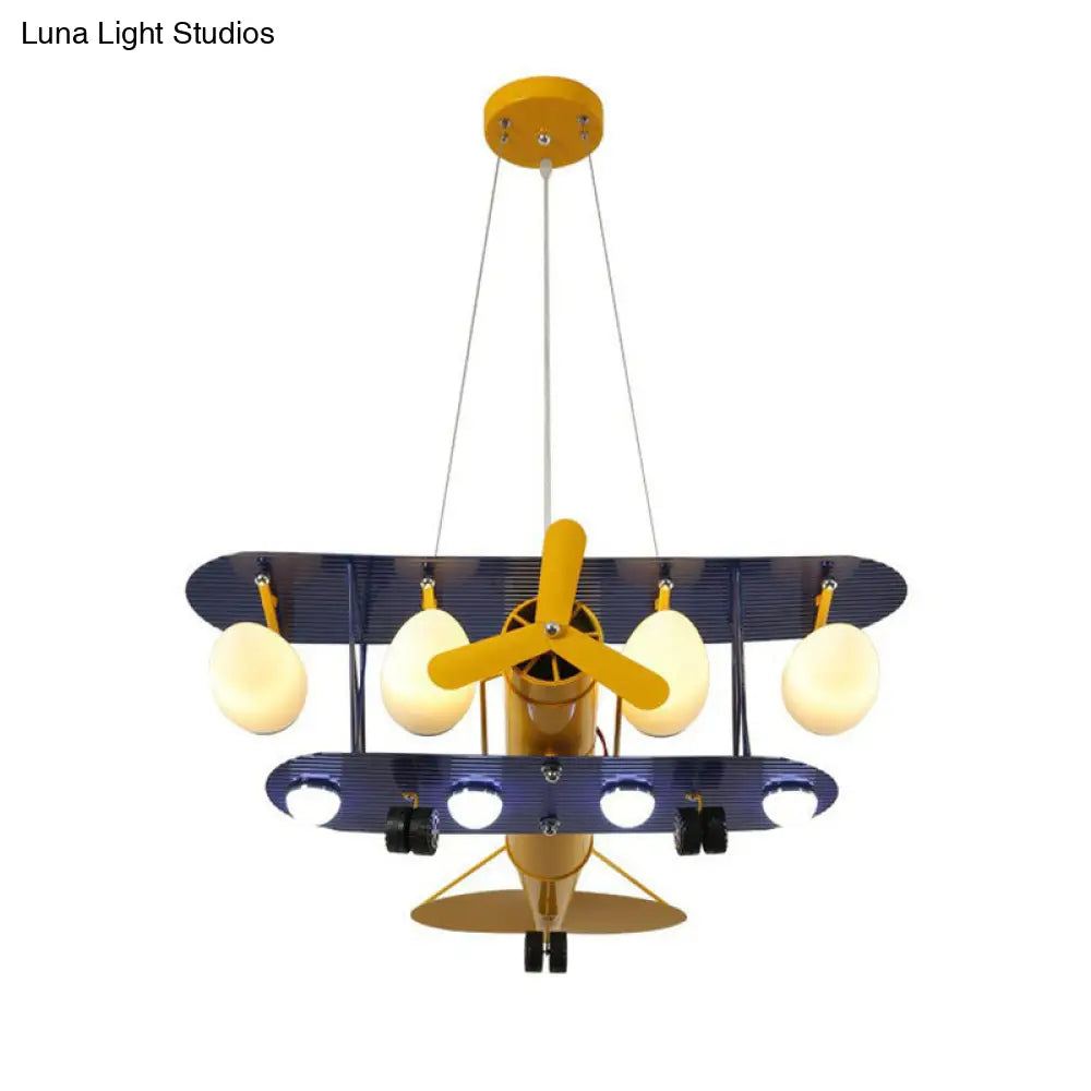 Yellow Cartoon Jet Plane Chandelier Metallic Led Hanging Light For Kindergarten