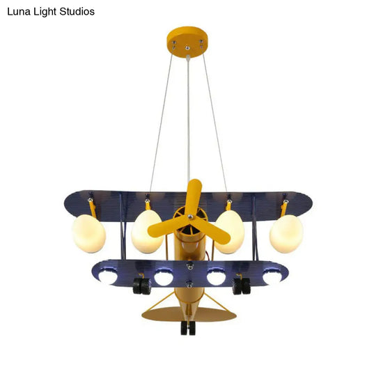 Yellow Cartoon Jet Plane Chandelier Metallic Led Hanging Light For Kindergarten