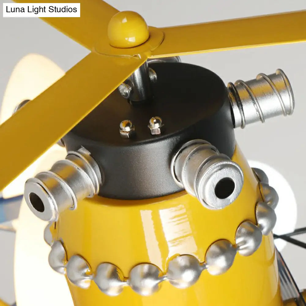 Yellow Cartoon Led Ceiling Light: Jet-Shaped Child Room Chandelier Pendant With Metallic Finish