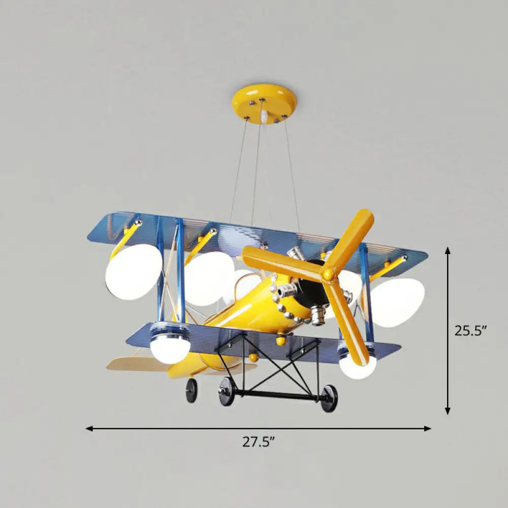 Yellow Cartoon Led Ceiling Light: Jet-Shaped Child Room Chandelier Pendant With Metallic Finish