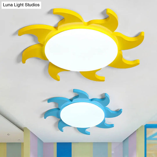 Yellow Cartoon Sun Nursery Ceiling Light With Led Flush Mount