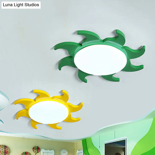 Yellow Cartoon Sun Nursery Ceiling Light With Led Flush Mount