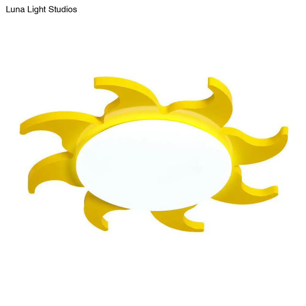 Yellow Cartoon Sun Nursery Ceiling Light With Led Flush Mount / White