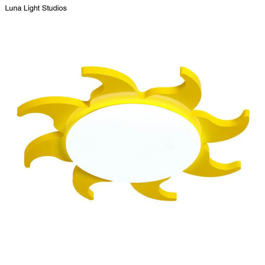 Yellow Cartoon Sun Nursery Ceiling Light With Led Flush Mount / White