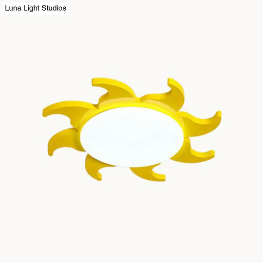 Yellow Cartoon Sun Nursery Ceiling Light With Led Flush Mount