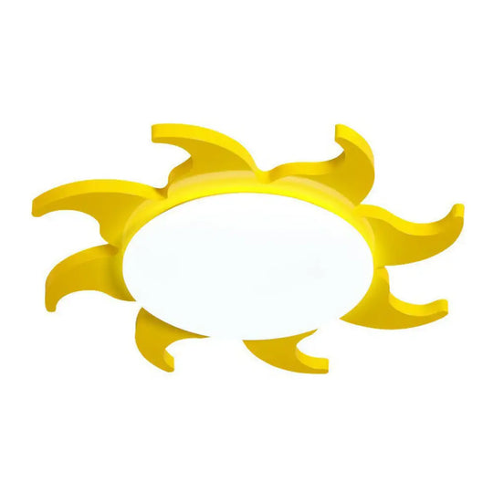 Yellow Cartoon Sun Nursery Ceiling Light With Led Flush Mount / White