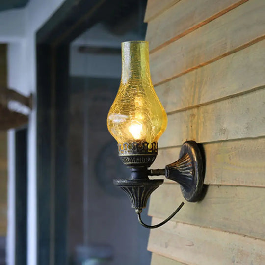 Yellow/Clear Crackle Glass Sconce Wall Light Yellow