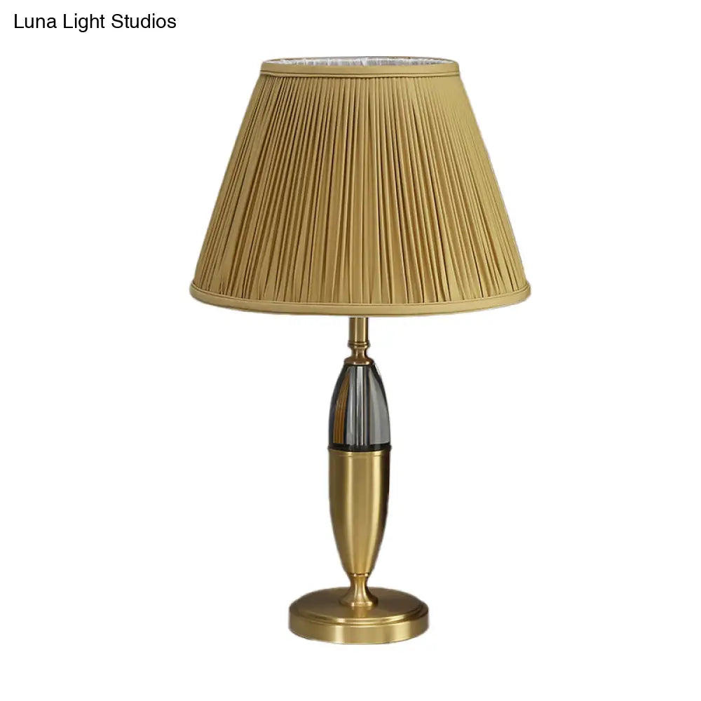 Yellow Cone Night Table Lamp: Simplicity Study Lighting With Round Pedestal