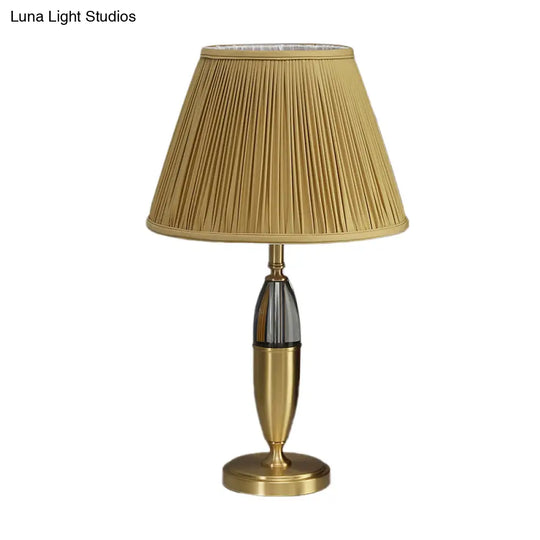 Yellow Cone Night Table Lamp: Simplicity Study Lighting With Round Pedestal