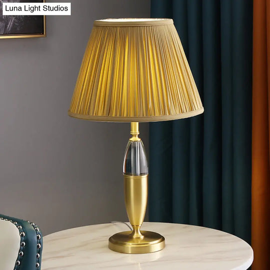 Yellow Cone Night Table Lamp: Simplicity Study Lighting With Round Pedestal