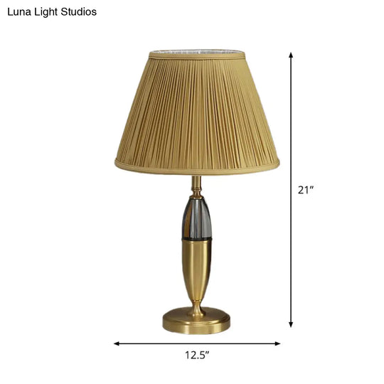 Yellow Cone Night Table Lamp: Simplicity Study Lighting With Round Pedestal