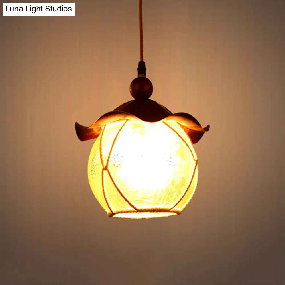 Yellow Crackle Glass Hanging Lamp With Traditional Design