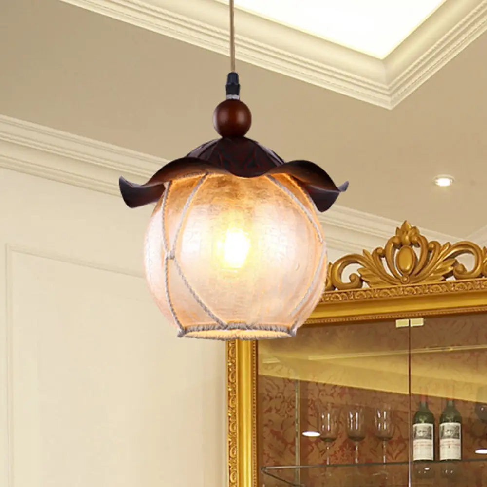 Yellow Crackle Glass Hanging Lamp With Traditional Design Brown