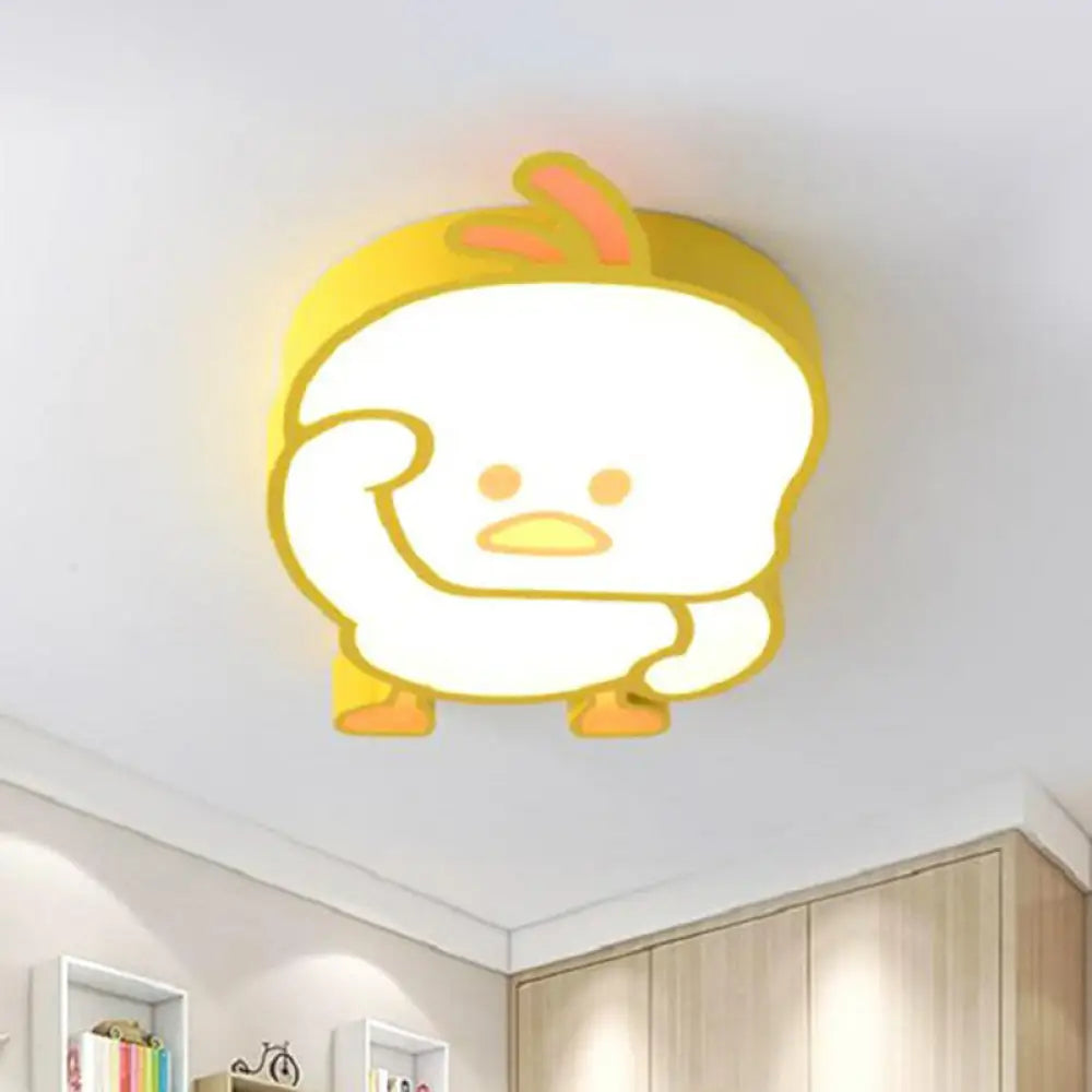 Yellow Duck Led Flush Mount Ceiling Light For Nursery - Cartoon Metallic Design / Third Gear