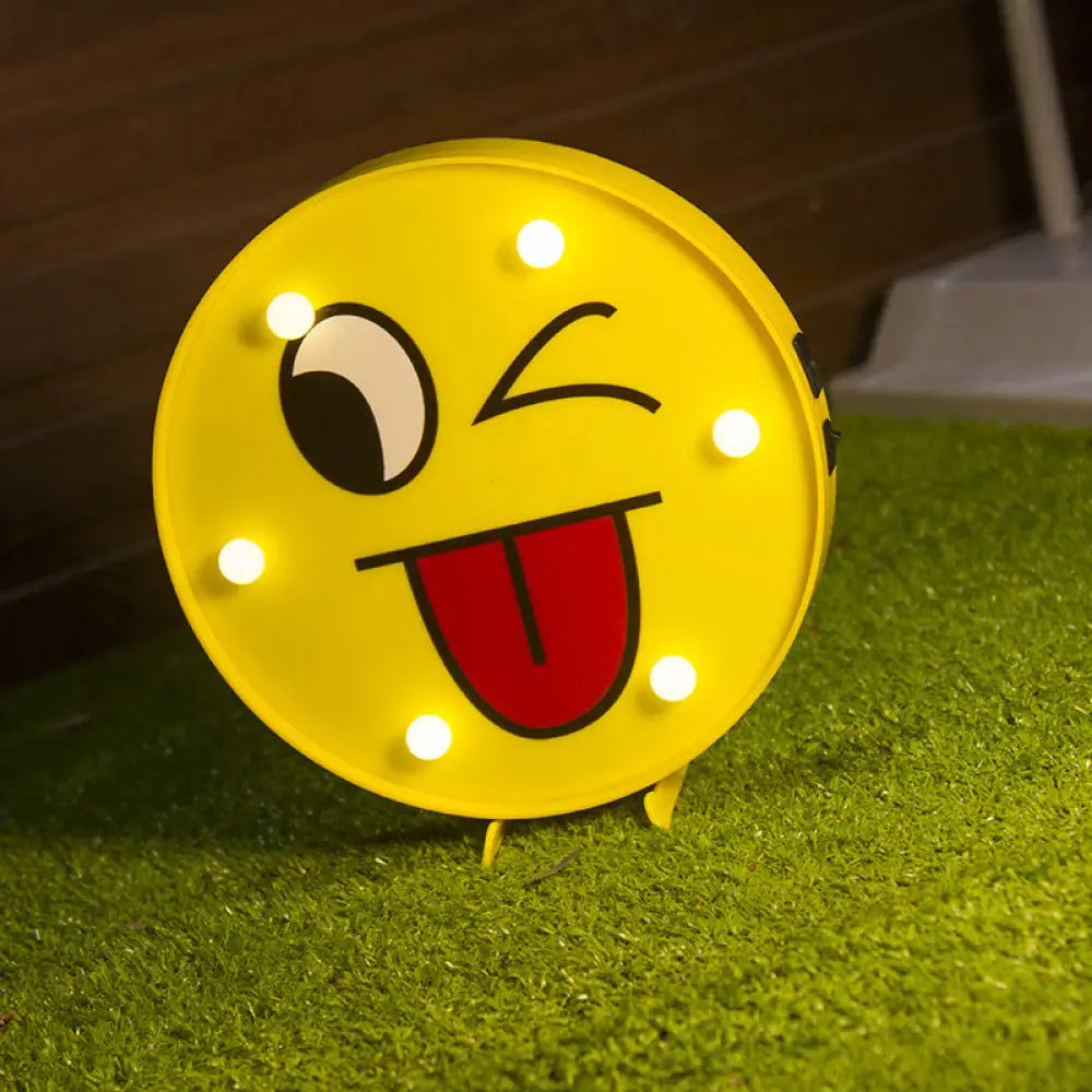 Yellow Emoji Led Nightstand Lamp For Bedroom Decor / Battery A