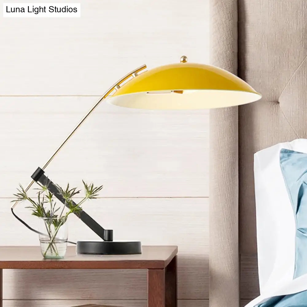 Yellow Finish Flat Dome Table Light Macaron Adjustable Arm Reading Lamp