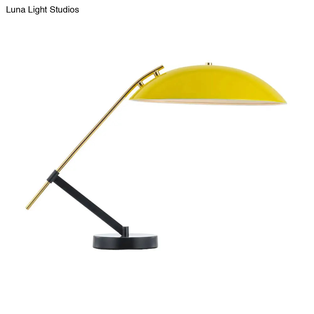 Yellow Finish Flat Dome Table Light Macaron Adjustable Arm Reading Lamp