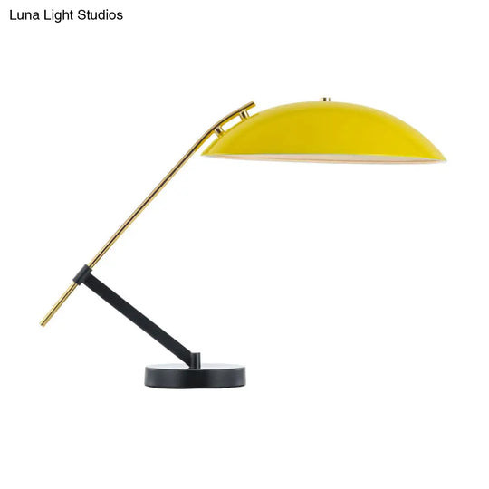 Yellow Finish Flat Dome Table Light Macaron Adjustable Arm Reading Lamp