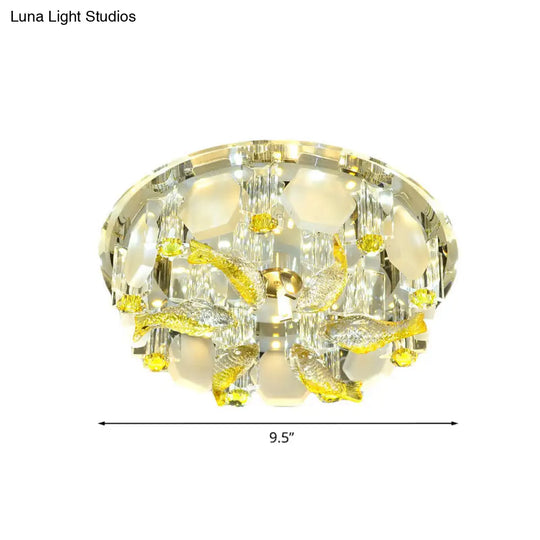 Yellow Fish Small Led Crystal Flushmount Lamp - Modern Corridor Ceiling Light 7/9.5 Wide