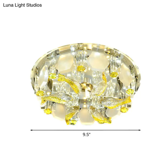 Yellow Fish Small Led Crystal Flushmount Lamp - Modern Corridor Ceiling Light 7’/9.5’ Wide