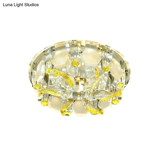 Yellow Fish Small Led Crystal Flushmount Lamp - Modern Corridor Ceiling Light 7’/9.5’ Wide