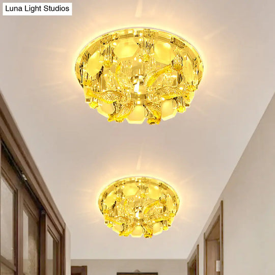 Yellow Fish Small Led Crystal Flushmount Lamp - Modern Corridor Ceiling Light 7’/9.5’ Wide