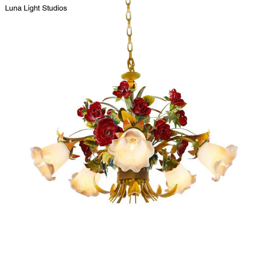 Yellow Flared Metal Ceiling Chandelier - Countryside Led Light Kit (5/8 Bulbs) For Living Room