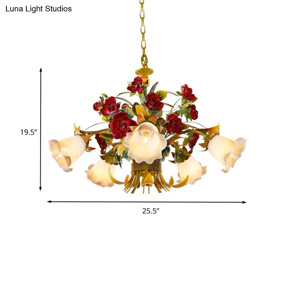 Yellow Flared Metal Ceiling Chandelier - Countryside Led Light Kit (5/8 Bulbs) For Living Room