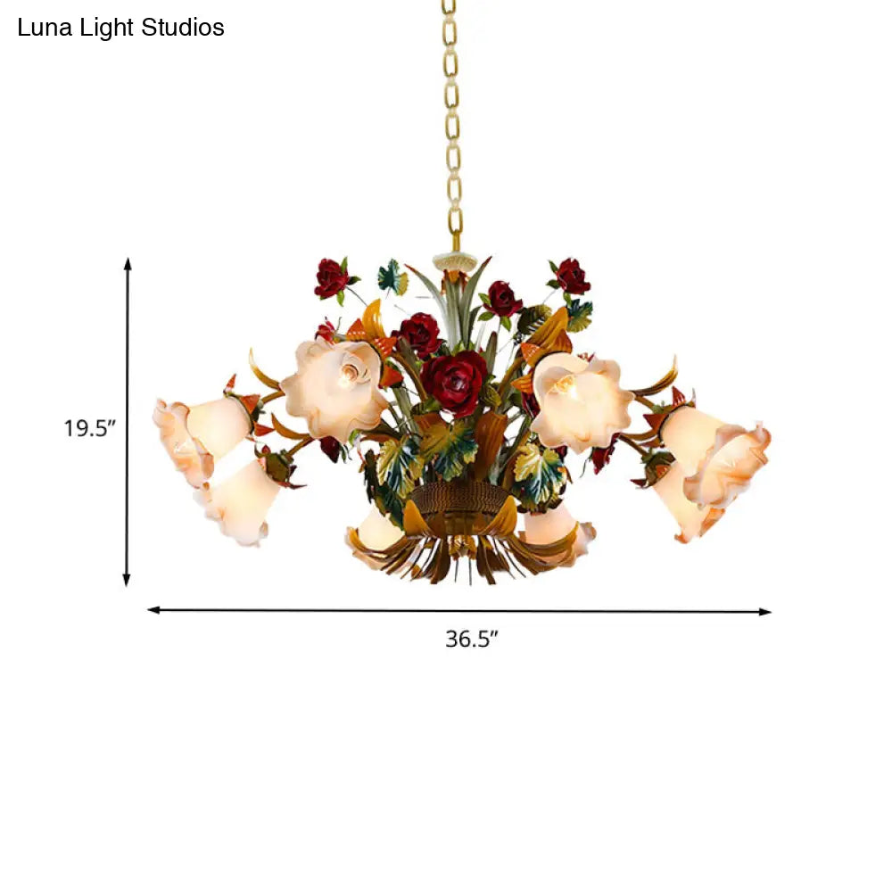 Yellow Flared Metal Ceiling Chandelier - Countryside Led Light Kit (5/8 Bulbs) For Living Room