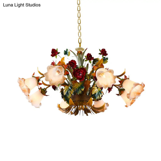 Yellow Flared Metal Ceiling Chandelier - Countryside Led Light Kit (5/8 Bulbs) For Living Room