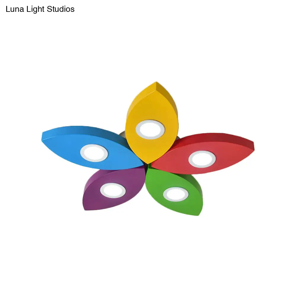Yellow Floral Cartoon Led Flush Lamp With Metallic Finish - Ceiling Lighting Fixture For Playing