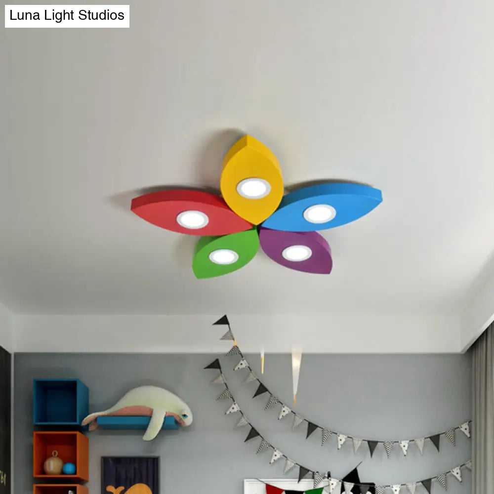 Yellow Floral Cartoon Led Flush Lamp With Metallic Finish - Ceiling Lighting Fixture For Playing