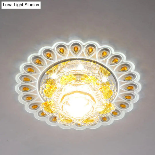 Yellow Floral Led Crystal Flush Mount For Entryway Ceiling / White