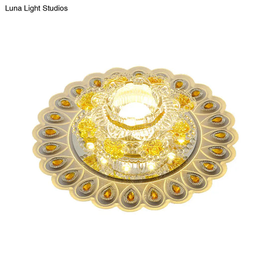 Yellow Floral Led Crystal Flush Mount For Entryway Ceiling