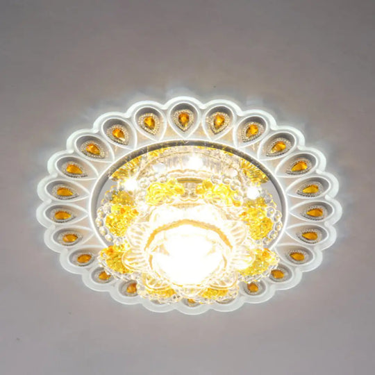 Yellow Floral Led Crystal Flush Mount For Entryway Ceiling / White