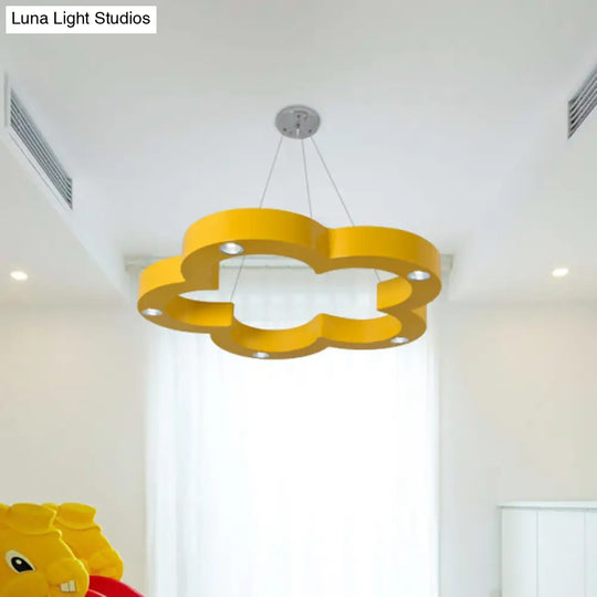 Yellow Flower Led Kids Ceiling Hang Light Fixture With Acrylic Chandelier Shade