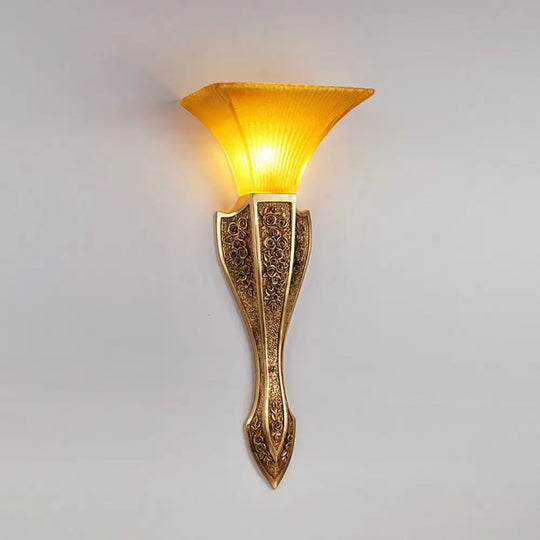 Yellow Glass Flared Wall Light - Modern Style Sconce Fixture In Gold 9/12 Wide / 9