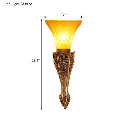 Yellow Glass Flared Wall Light - Modern Style Sconce Fixture In Gold 9/12 Wide