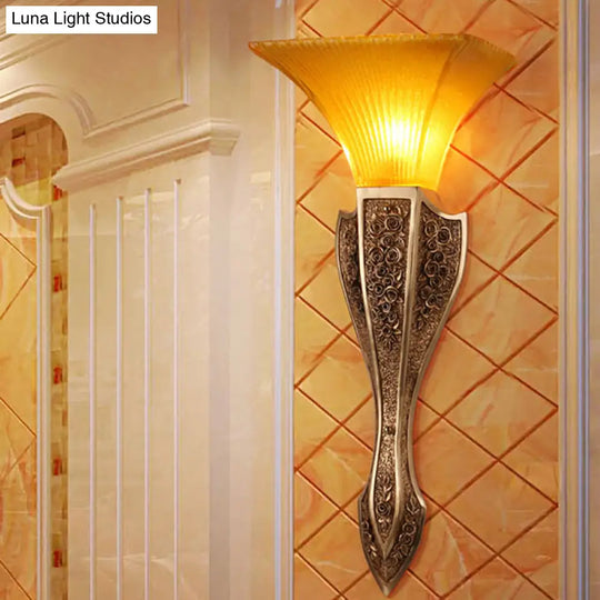 Yellow Glass Flared Wall Light - Modern Style Sconce Fixture In Gold 9/12 Wide