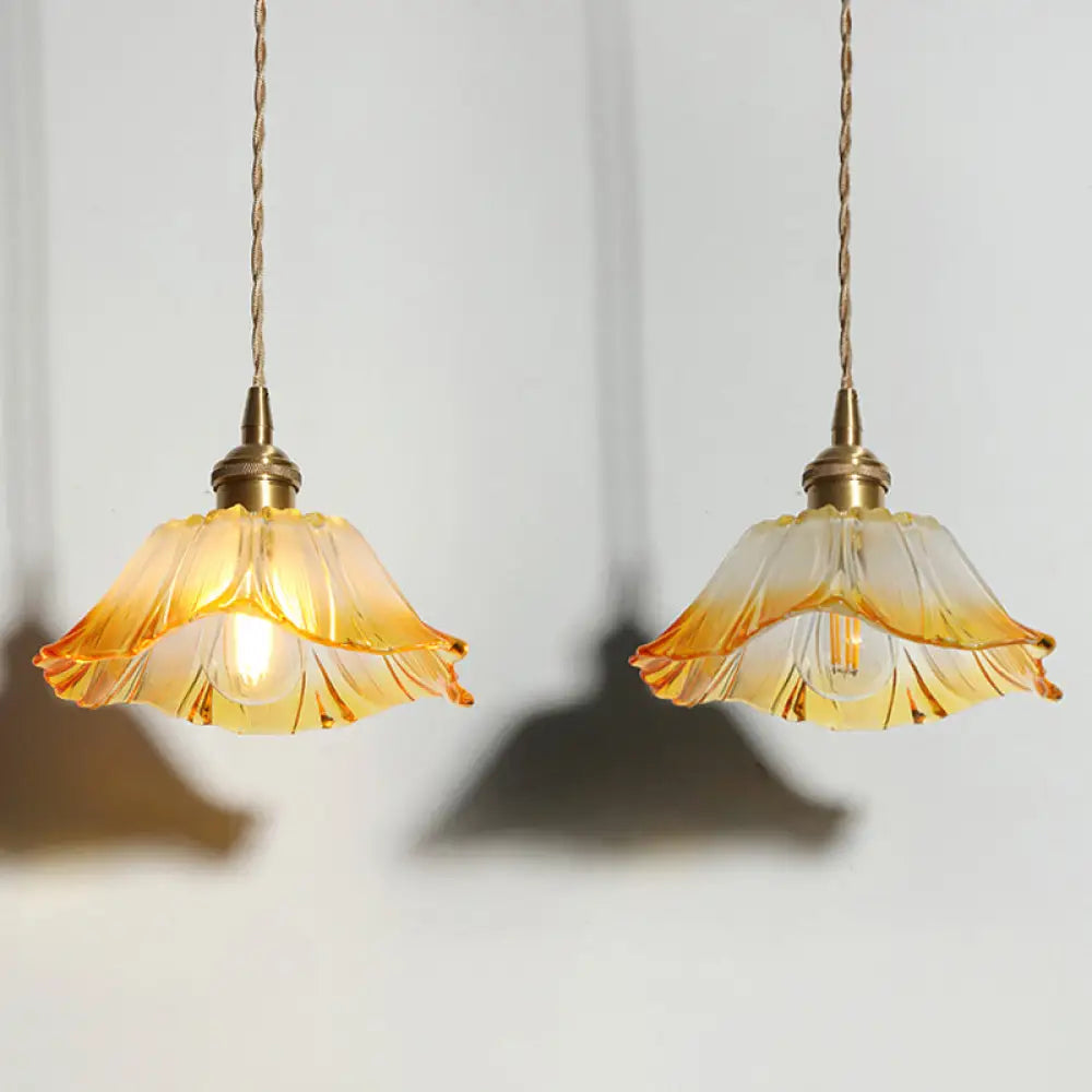 Yellow Glass Flower Ceiling Pendant Light - Industrial Style For Restaurants