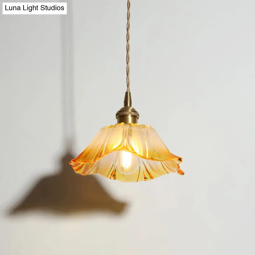 Yellow Glass Flower Ceiling Pendant Light - Industrial Style For Restaurants