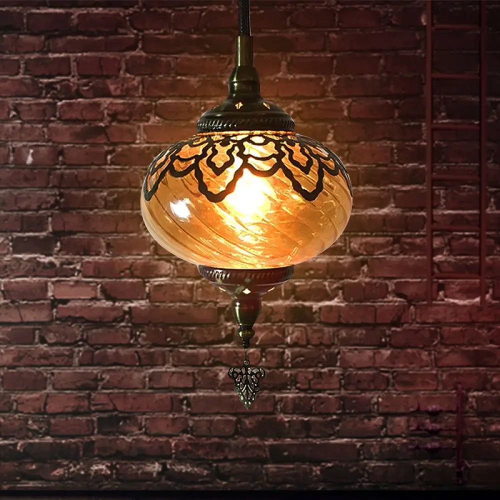 Yellow Glass Globe Pendant Lamp - Antique Single Head Ceiling Light For Coffee Houses